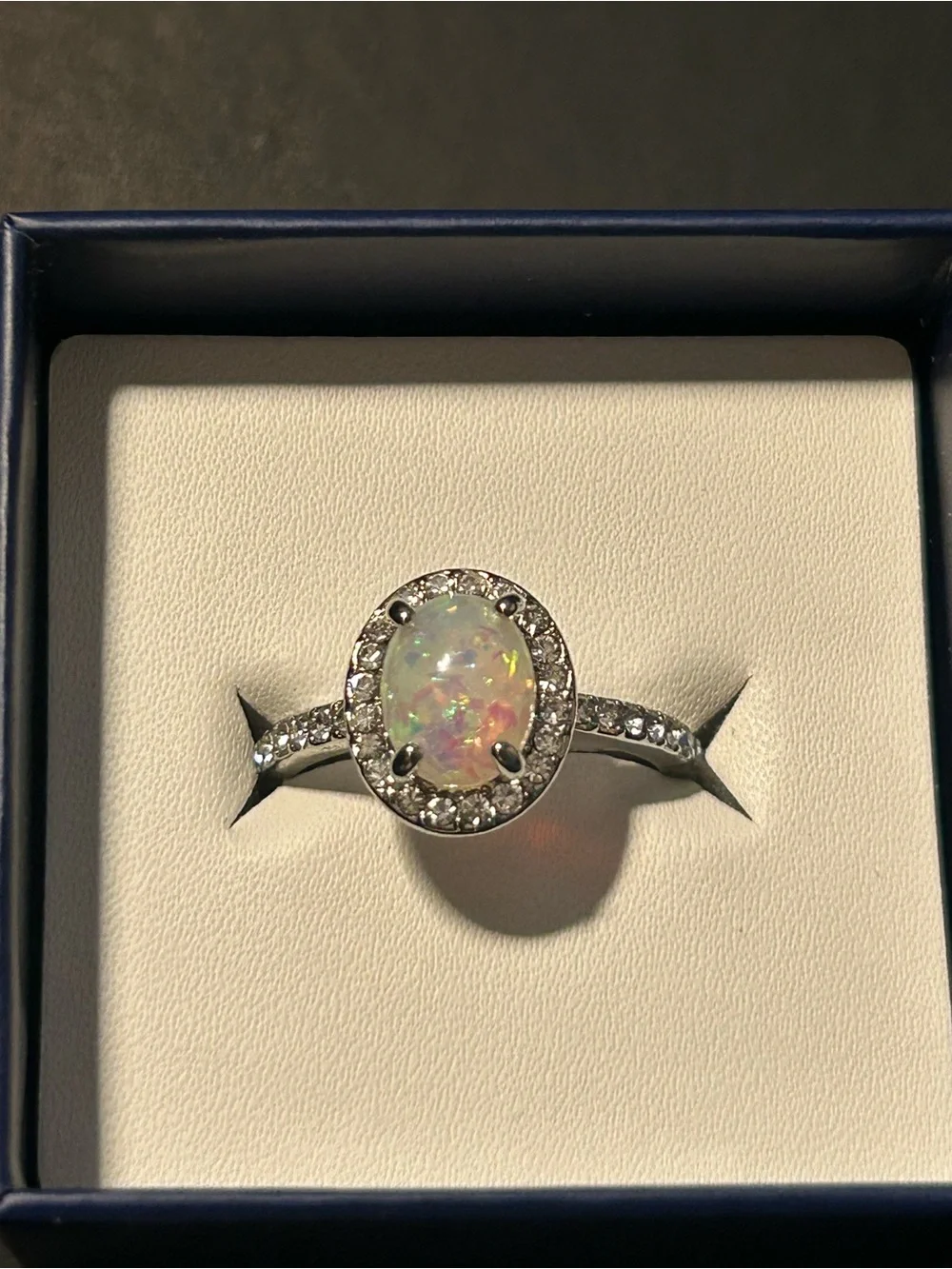 Opal Halo 3 Ring Set in White-Pink-Blue Opal Size 8 - Picture 5 of 5